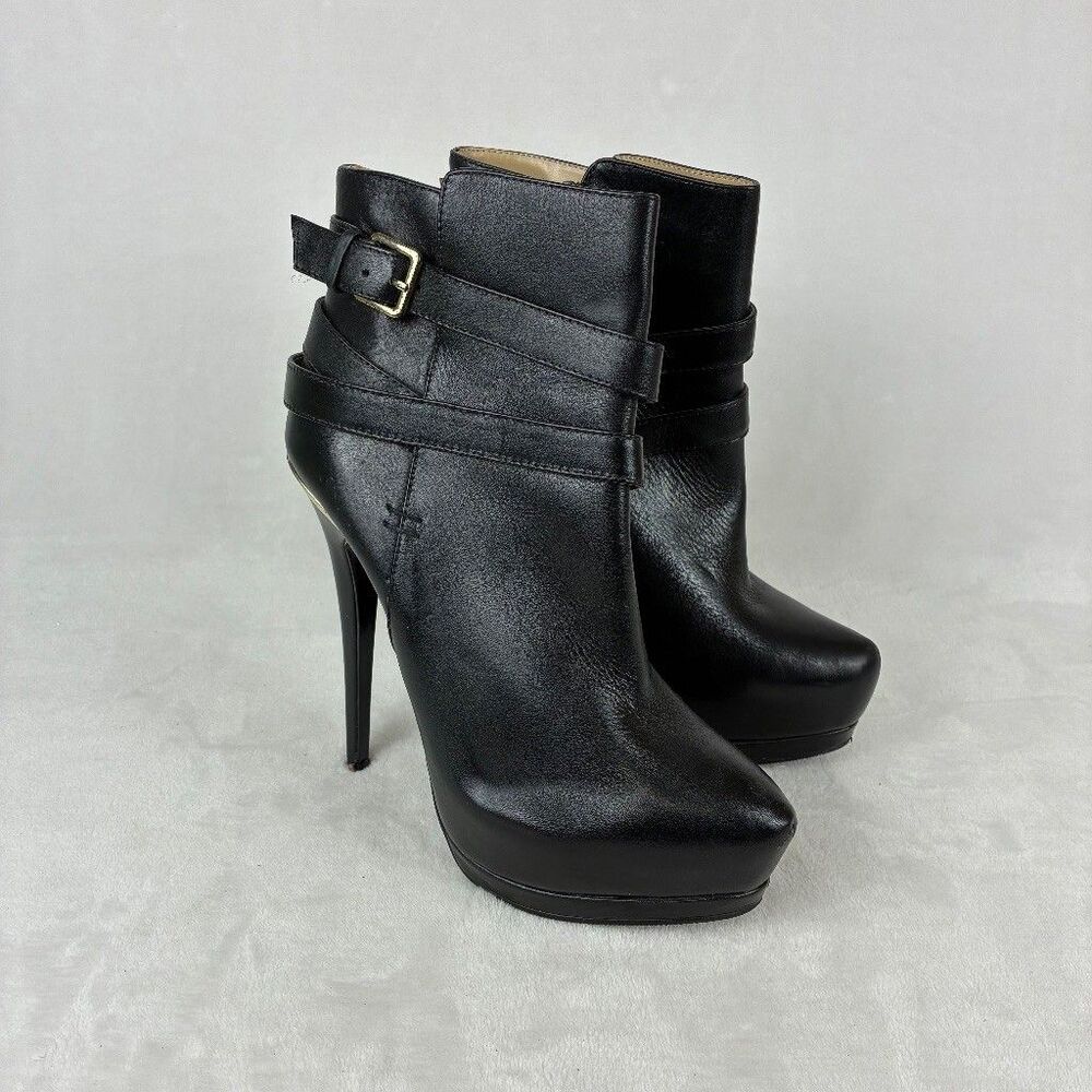 ALDO Leather Platform Stiletto Ankle Boots -8.5 Black Straps Whimsigoth Gothic